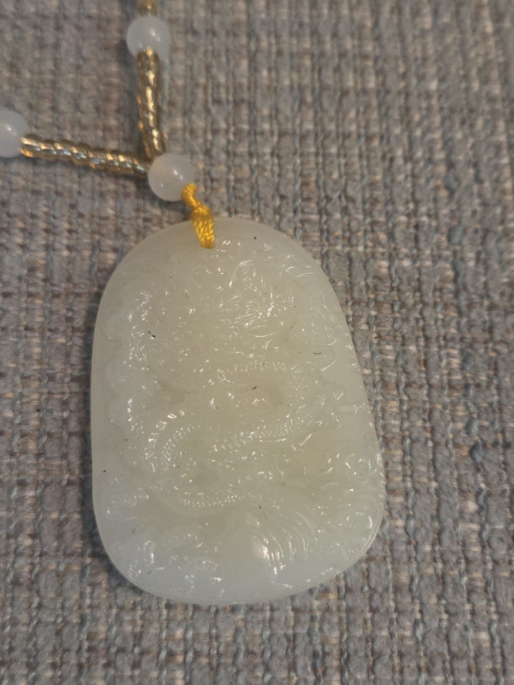 White Jade Dragon Carved Pendant Necklace - Unbranded